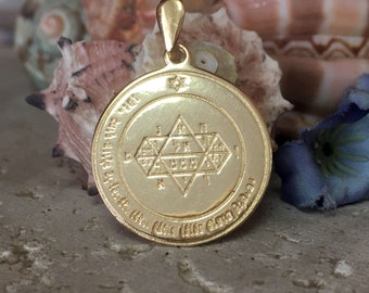 Seal of Solomon Pendant - King Solomon Pendant - Kabbalah Jewelry  - Double Sided Pendant  - Gold Pendant - Hebrew Pendant - Text Pendant