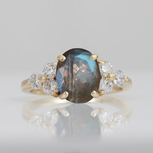 Labradorite Ring - Rainbow Ring - Statement Ring - Gold Ring - Engagement Ring - Oval Ring - Cocktail Ring - Prong Ring - Grey Stone Ring