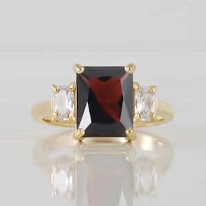 Red Garnet Ring - January Birthstone - Statement Ring - Gold Ring - Engagement Ring - Prong Ring - Rectangle Ring - Cocktail Ring