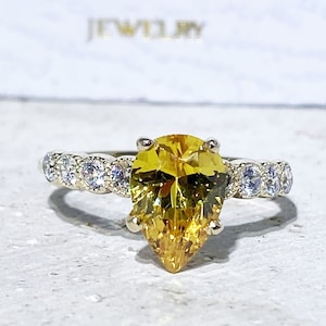 Citrine Ring - Gold Ring - Prong Ring - Statement Ring - November Birthstone - Engagement Ring - Cocktail Ring - Teardrop Ring - Yellow Ring