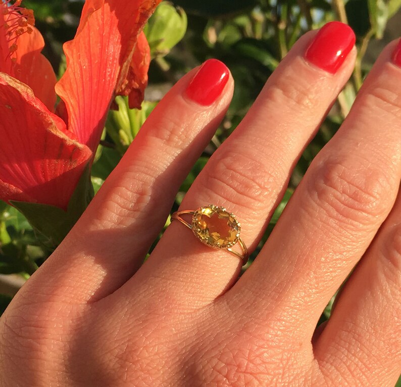 November Birthstone Jewelry Champagne Citrine Ring Simple Ring Dainty Ring Stacking Ring Oval Ring Tiny Ring Genuine Gemstone