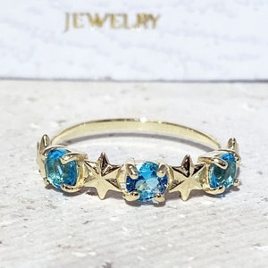 Blue Topaz Ring - Gemstone Ring - Gold Ring - December Birthstone - Delicate Ring - Simple Ring - Prong Ring - Stacking Ring - Tiny Ring