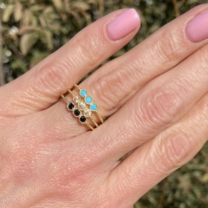 Triple Gemstones Ring Ruby ring Stack Ring Gold Ring Delicate Ring Bezel Ring Fuchsia Ring Tiny Ring July Birthstone image 4