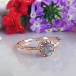Labradorite Ring - Genuine Gemstone - Stacking Ring - Gold Ring - Bezel Set Ring - Simple Ring - Round Ring - Slim Band