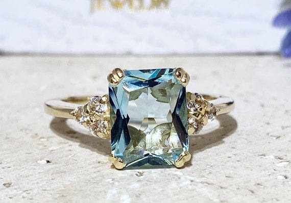 Contemporary Aquamarine Engagement Ring w/ Bezel Diamond Accents