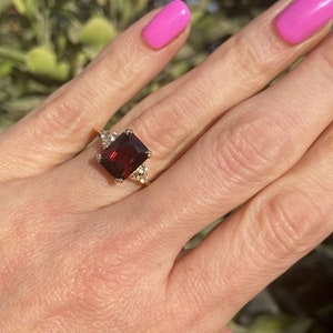 Red Garnet Ring - January Birthstone - Statement Ring - Gold Ring - Engagement Ring - Gemstone Ring - Red Stone Ring - Rectangle Ring