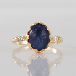 Lapis Ring - Gold Ring - Genuine Gemstone - Statement Ring - Oval Ring - Bezel Ring - September Birthstone - Dainty Ring