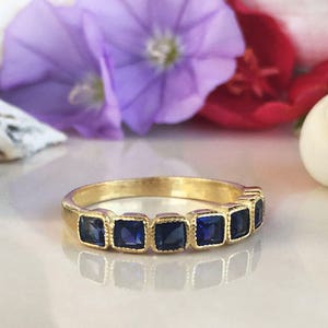 Blue Sapphire Ring September Ring Half Eternity Ring Stack Ring Gold Ring Square Ring Dainty Ring Bezel Ring Gemstone Band image 1