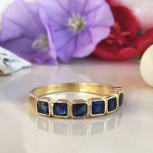 Blue Sapphire Ring - September Ring - Half Eternity Ring - Stack Ring - Gold Ring - Square Ring - Dainty Ring - Bezel Ring - Gemstone Band