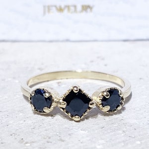 Black Onyx Ring - December Birthstone - Stacking Ring - Gold Ring - Bezel Ring - Gemstone Ring - Delicate Ring - Dainty Ring - Triple Ring