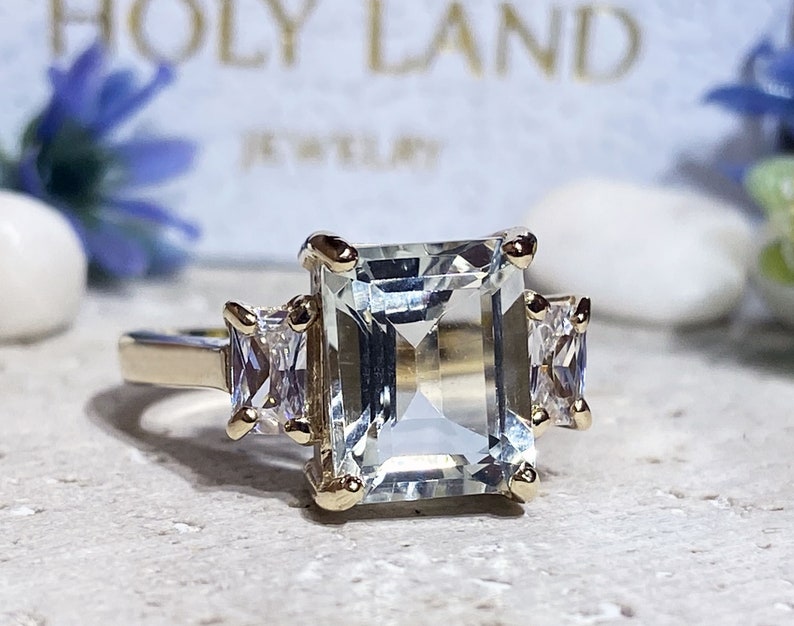 Green Amethyst Ring Statement Ring Gold Ring Engagement Ring Rectangle Ring Cocktail Ring Gemstone Ring Prong Ring image 3