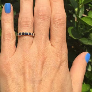 Blue Sapphire Ring September Ring Half Eternity Ring Stack Ring Gold Ring Square Ring Dainty Ring Bezel Ring Gemstone Band image 7