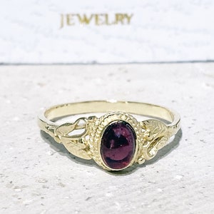 Red Garnet Ring - Genuine Gemstone - January Birthstone - Stacking Ring - Gold Ring - Tiny Ring - Simple Jewelry - Flower Ring - Lace Ring