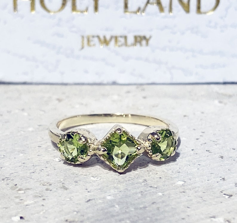 Peridot Ring August Birthstone Stacking Ring Gold Ring Bezel Ring Gemstone Ring Delicate Ring Dainty Ring Triple Ring image 7