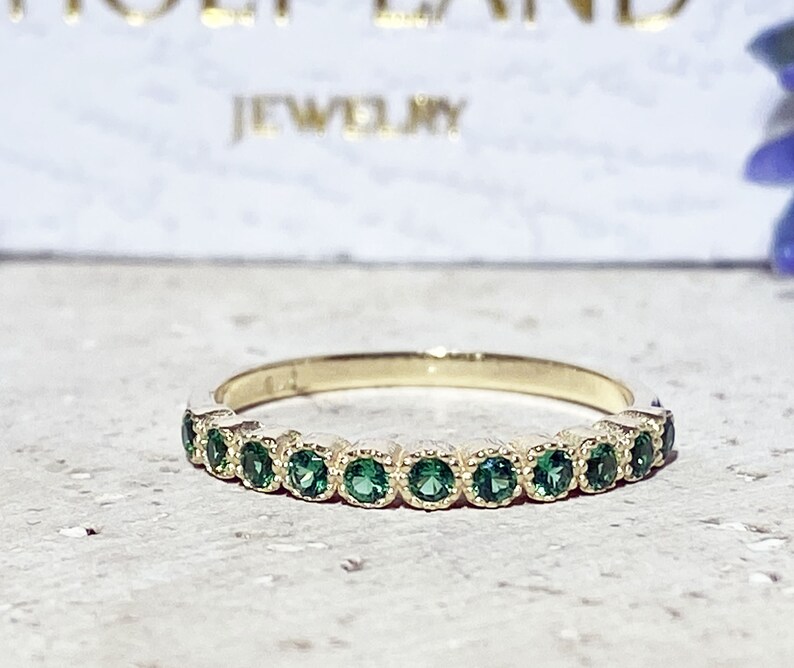 Emerald Ring - May Birthstone - Gold Ring - Stack Ring - Dainty Ring - Tiny Ring - Bezel Ring - Simple Jewelry - Half Eternity Ring 