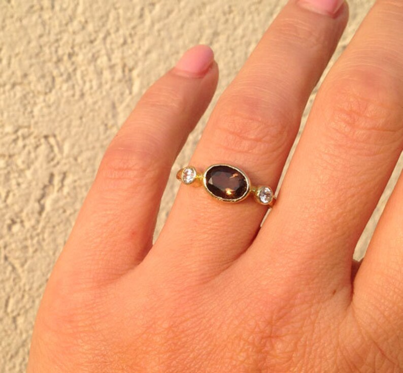 Smoky Quartz Ring Brown Ring Simple Ring Genuine Gemstone Stacking Ring Bezel Ring Triple Ring Hammered Ring Oval ring