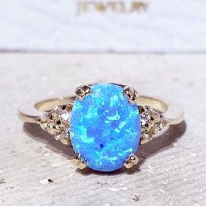 Blue Opal Ring Gold Ring Engagement Ring Prong Ring - Etsy