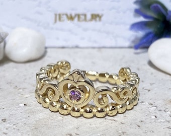 Crown Ring - Stacking Ring - Princess Ring - Simple Ring - Dainty Ring - Royal Ring - Gold Ring - Bridesmaid Gift