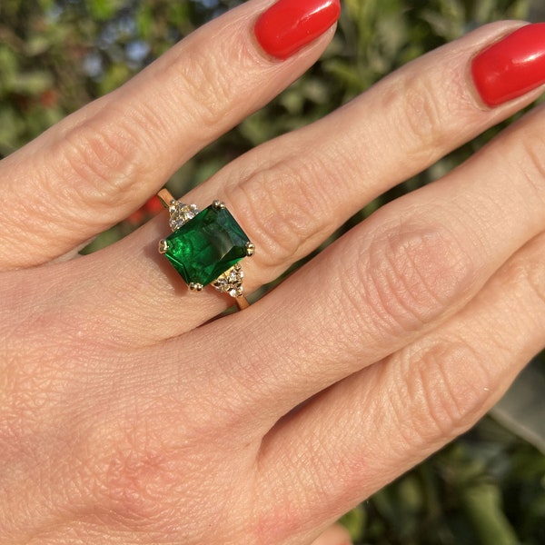 Emerald Ring - May Birthstone - Gold Ring - Gemstone Band - Statement Ring - Engagement Ring - Rectangle Ring - Cocktail Ring - Prong Ring