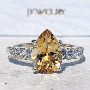 Citrine Ring - Gold Ring - Prong Ring - Statement Ring - November Birthstone - Engagement Ring - Cocktail Ring - Teardrop Ring