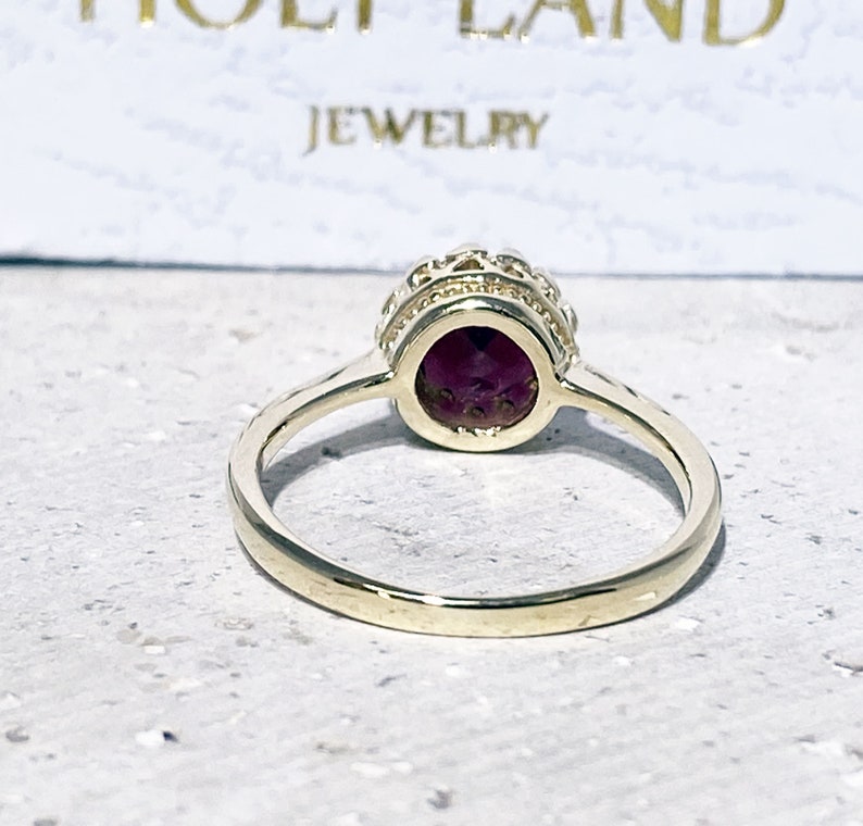 Mozambique Garnet Ring Genuine Gemstone January Birthstone Round Crown Ring Dainty Ring Gold Ring Bezel Ring Red Ring image 8