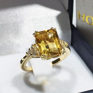 Citrine ring November Birthstone Jewelry Statement Ring Gold Ring Engagement Ring Rectangle Ring Cocktail Ring Gemstone Ring image 7