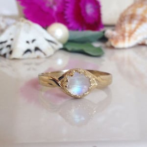 Rainbow Moonstone Ring - Genuine Gemstone - June Birthstone - Rainbow Ring - Gold Ring - Simple Ring - Stacking Ring - Bezel Ring -