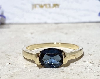 Sapphire Ring - Gemstone Ring - Stacking Ring - September Birthstone - Gold Ring - Prong Ring - Oval Ring - Simple Jewelry - Dainty Ring