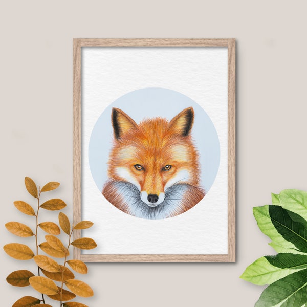 Animal art on aquarelle paper print fox