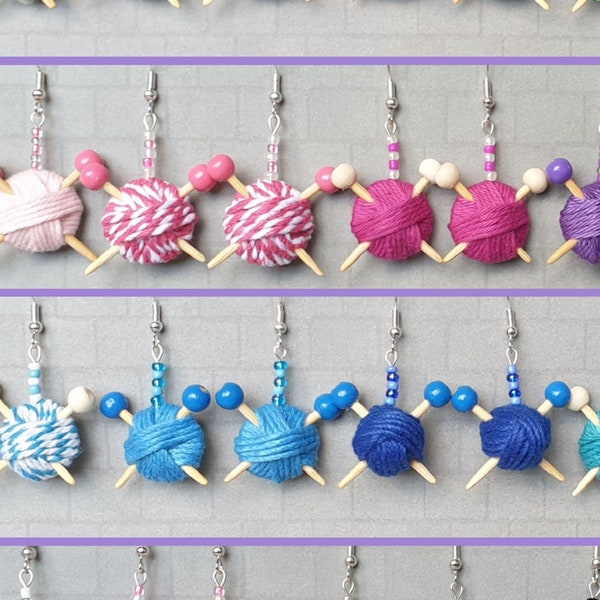 Knitting ball earrings. Dangly. Cute