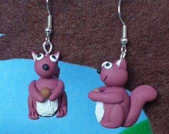 Happy Red squirrel earrings. woodland animal. Handmade