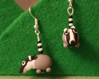 Happy Badger earrings. Woodland animal. Handmade