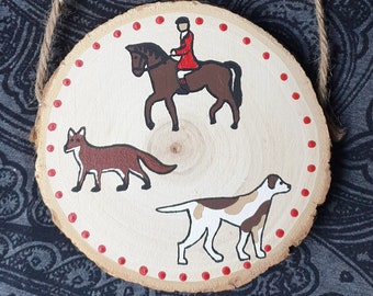 Hand painted Wooden Fox Hunting Plaque. Countryside. Gift idea
