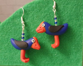 Happy Pukeko earrings. Handmade.