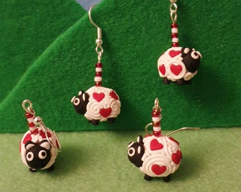 Love Heart Sheep earrings. Valentine's Day. Happy Handmade.