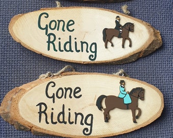 Hand painted Wooden "Gone Riding" plaque. Side saddle gift. Horses. Horse riding