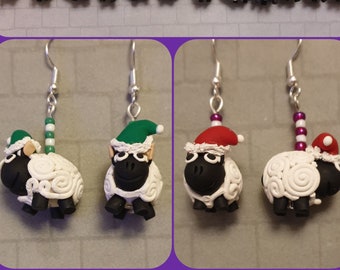 Handmade Happy Santa or Elf Sheep earrings