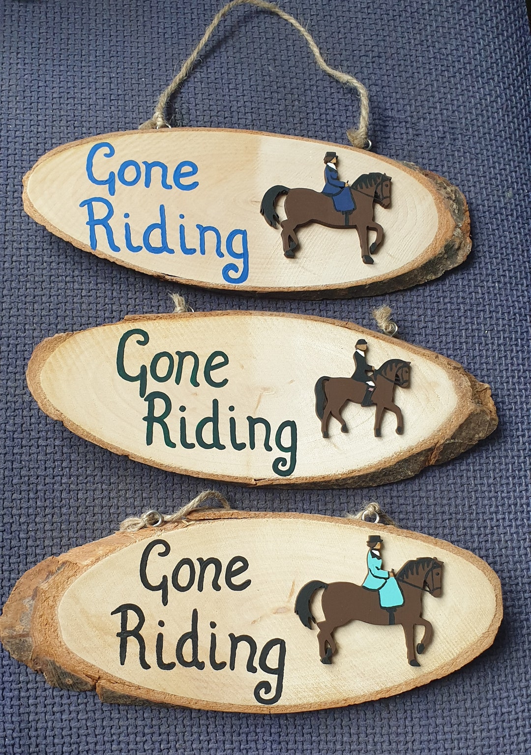 Hand Painted Wooden gone Riding Plaque. Side Saddle Gift. Horses. Horse ...