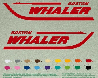 Pair BOSTON WHALER Compatible Restoration Decals Vinyl Stickers Boat Outboard Motor set of 2