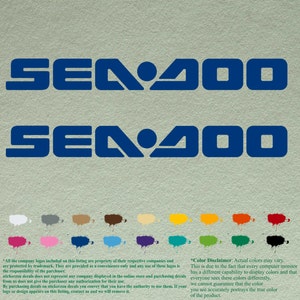 K&ouml;nnte beinhalten: Zwei blaue Sea Doo Logos mit dem Text "SENA00" in Wei&szlig;. Das Bild enth&auml;lt auch eine Farbpalette mit 24 verschiedenen Farben.