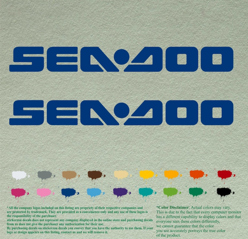 K&ouml;nnte beinhalten: Zwei blaue Sea Doo Logos mit dem Text "SENA00" in Wei&szlig;. Das Bild enth&auml;lt auch eine Farbpalette mit 24 verschiedenen Farben.