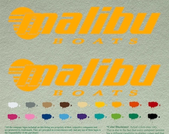 Pair Malibu Compatible restoration Boats Decals  Vinyl Stickers Boat Outboard Motor set of 2