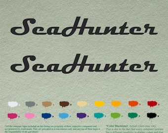 Pair Sea Hunter Compatible restoration Decals  Vinyl Stickers Boat Outboard Motor set of 2
