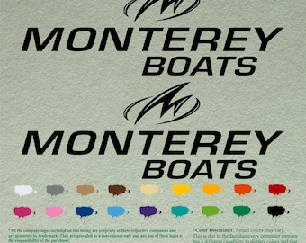 Pair Monterey Compatible restoration Boats Decals  Vinyl Stickers Boat Outboard Motor set of 2