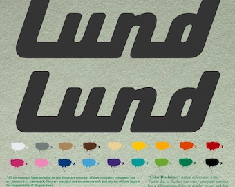 Pair Lund Retro Vintage Compatible restoration Aftermarket Decals  Vinyl Stickers Boat Outboard Motor set of 2