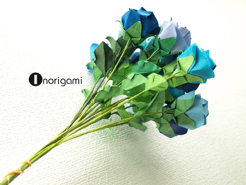 Xmas Birthday Mother/'s day e.t.c. 20/%OFF BLUE tone 1 Dozen Fine Origami Roses Bouquet Gift for Anniversary
