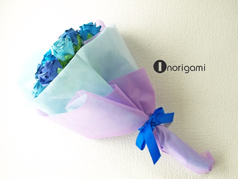 Xmas Birthday Mother/'s day e.t.c. 20/%OFF BLUE tone 1 Dozen Fine Origami Roses Bouquet Gift for Anniversary