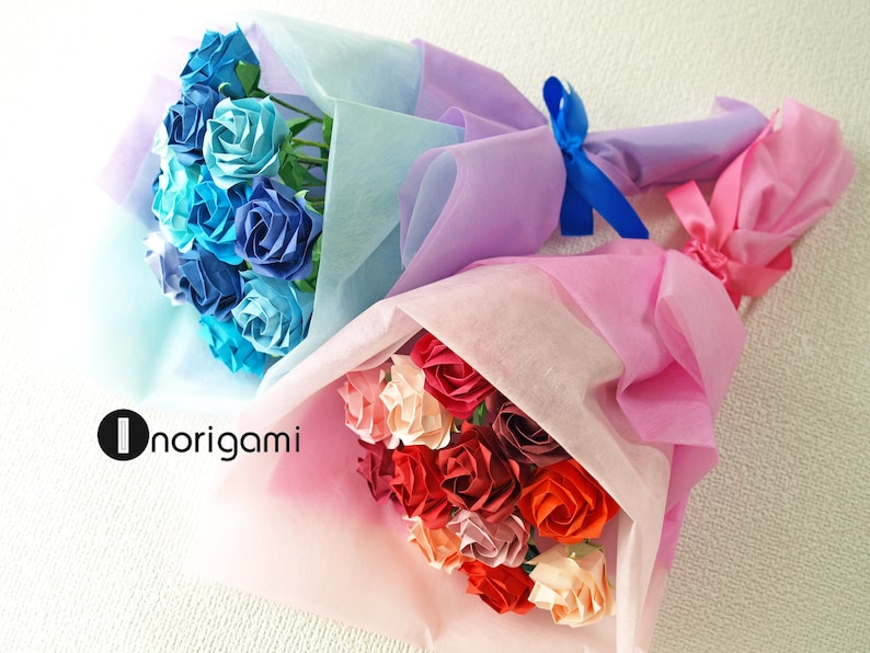 Xmas Birthday Mother/'s day e.t.c. 20/%OFF BLUE tone 1 Dozen Fine Origami Roses Bouquet Gift for Anniversary
