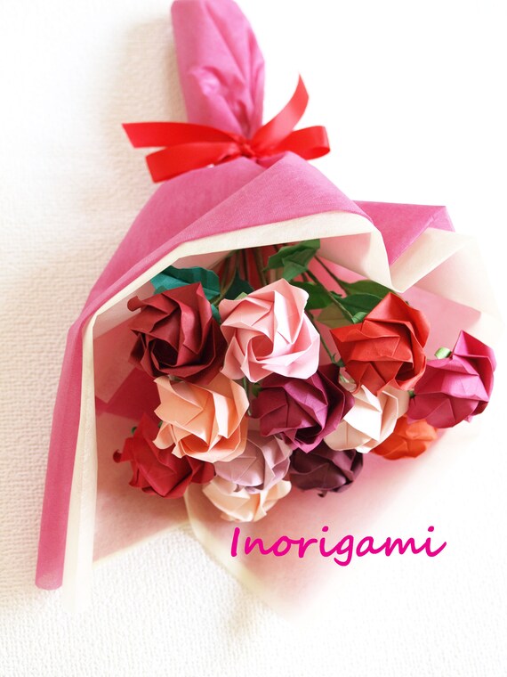 red hues origami rose bouquet origami paper flowers 1 etsy origami flower 1 paper