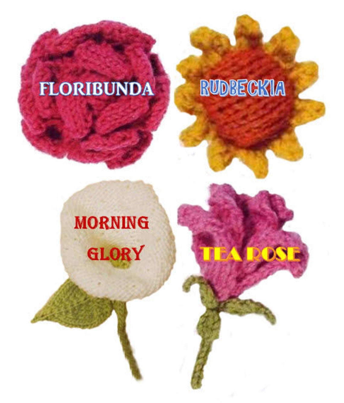 Knit Flower Pattern Flower Applique PDF Knit Flower Easy Knit Flower Pattern Flower Applique